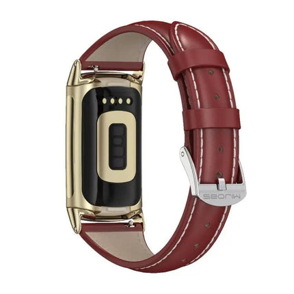 Mijobs Genuine Leather Slim Watch Band For Fitbit Charge 5