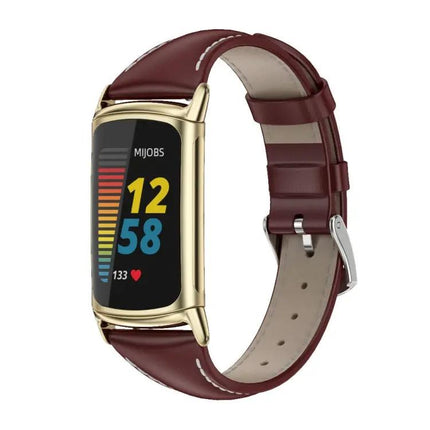 Mijobs Genuine Leather Slim Watch Band For Fitbit Charge 5