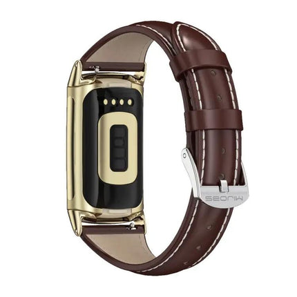 Mijobs Genuine Leather Slim Watch Band For Fitbit Charge 5