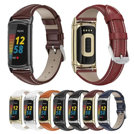 Mijobs Genuine Leather Slim Watch Band For Fitbit Charge 5