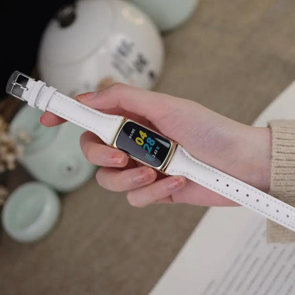 Mijobs Genuine Leather Slim Watch Band For Fitbit Charge 5
