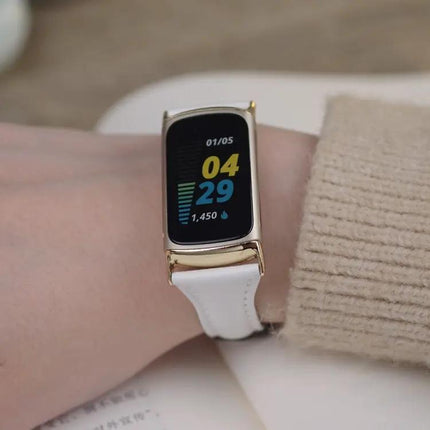 Mijobs Genuine Leather Slim Watch Band For Fitbit Charge 5