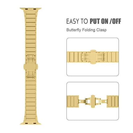 Steel Butterfly Buckle Watch Band For Apple Watch 38-49mm