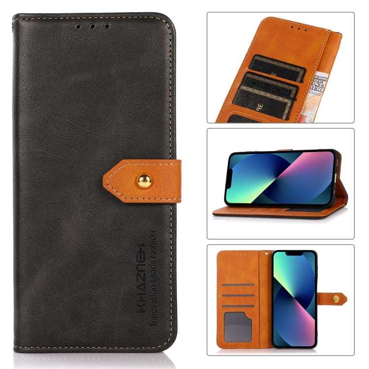 KHAZNEH Bi-Color Cowhide Flip Leather Case for iPhone 14 Series