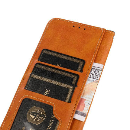 Khazneh Leather Phone Case With Card Slots slim folio PU leather phone case with three card slots and cash pocket, tan