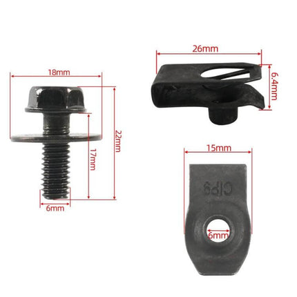 Car Hood Fender Bumper Fixing Kit All In One For Quick Car Repairs - carbon steel clip bolt rivet set for Infiniti Nissan splash shield (dimensions shown)