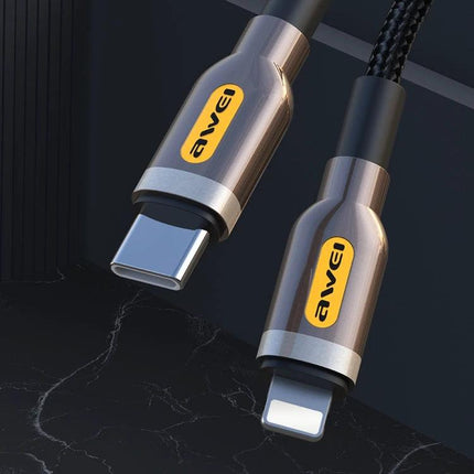 Awei Type-C to Lightning Cable for Daily Device Charging — 1m braided cable with USB-C to Lightning connectors for reliable everyday charging and data transfer.