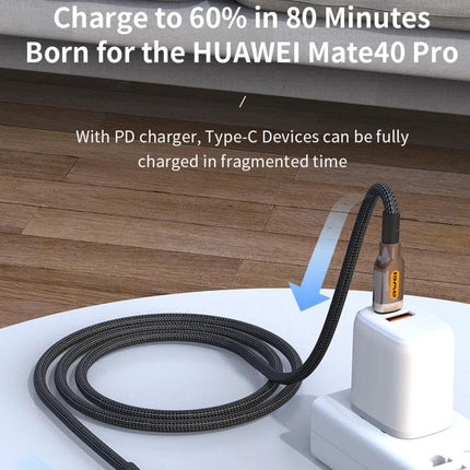 Awei 1M Type-C Cable for Everyday Device Charging braided cable plugged into charger on table