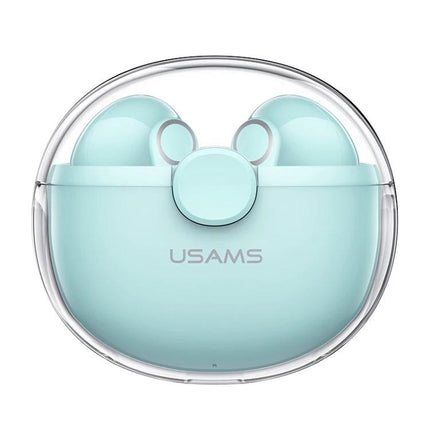 USAMS Half In Ear Wireless Earbuds With Transparent Shell mint macaron case touch controls Bluetooth 5.1 portable charging