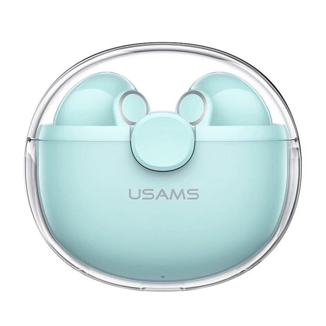 USAMS Half In Ear Wireless Earbuds With Transparent Shell mint macaron case touch controls Bluetooth 5.1 portable charging