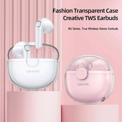 USAMS Half In Ear Wireless Earbuds With Transparent Shell white macaron case Bluetooth 5.1 touch controls mic