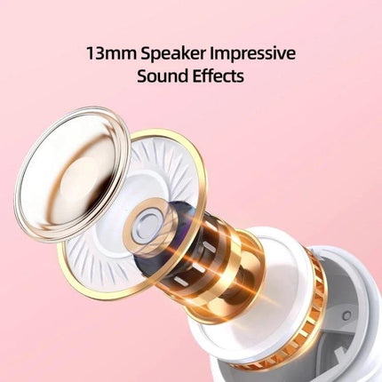 USAMS Half In Ear Wireless Earbuds With Transparent Shell showing exploded 13mm speaker driver detail