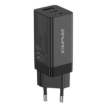 Awei Travel Charger for Everyday Device Power on the Go 65W GaN compact black wall charger with dual USB ports