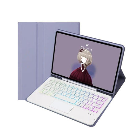 Leather Bluetooth Keyboard Case with Touch Pad for iPad Tablets - lavender folio with backlit keyboard and integrated touchpad