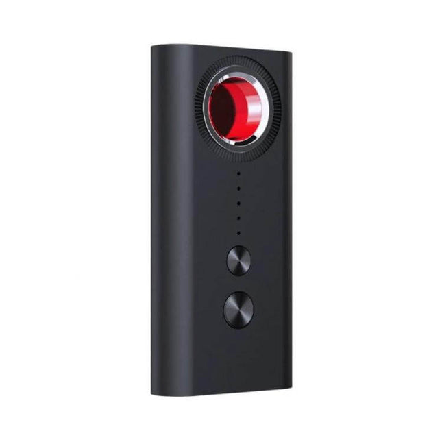 T1 Detector for Hidden Cameras and GPS Tracking Devices compact black handheld scanner with red lens for hotel room and vehicle sweeps