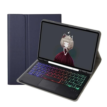 Backlit Leather Bluetooth Keyboard Case for Samsung Galaxy Tab S8 with multicolor backlit keys and protective leather cover