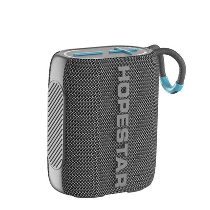 HOPESTAR Portable Bluetooth Speaker For Home And Outdoor in gray with carry loop, splash-resistant mesh for picnics and small gatherings