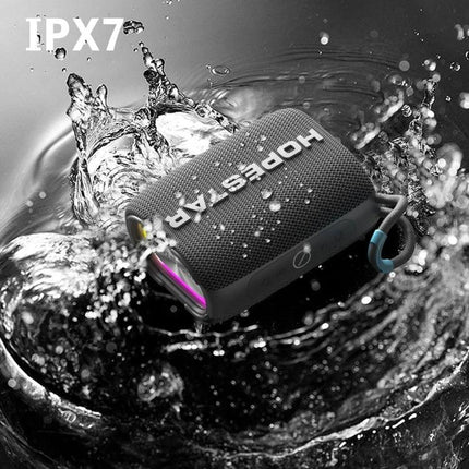 HOPESTAR Portable Bluetooth Speaker For Home And Outdoor IPX7 splash-resistant black speaker with strap in water