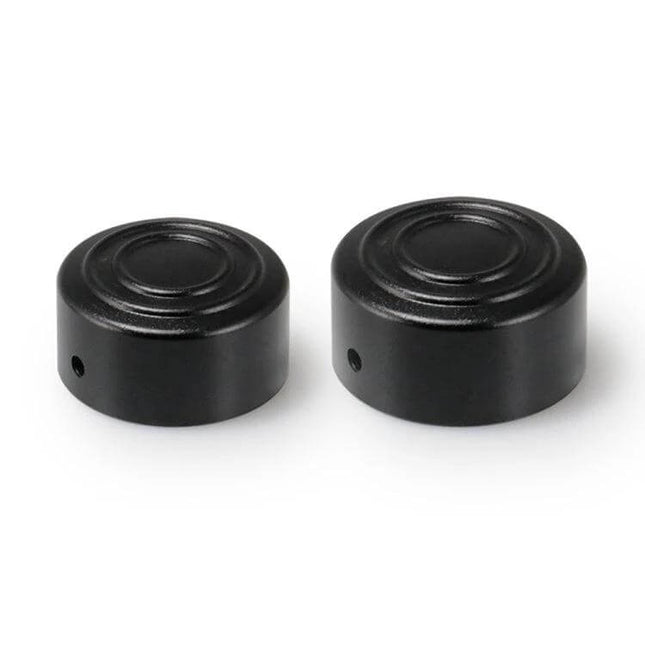 Aluminum Rear Axle Nut Covers for Harley Sportster S black anodized pair protecting rear axle hardware with low-profile finish
