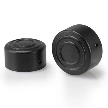 Aluminum Rear Axle Nut Covers for Harley Sportster S in black hard-anodized finish protecting rear axle hardware from dirt and rust
