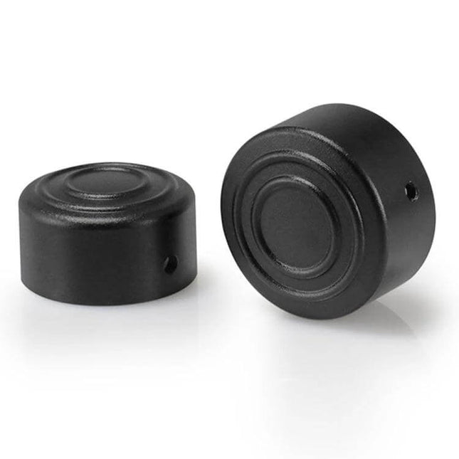Aluminum Rear Axle Nut Covers for Harley Sportster S in black hard-anodized finish protecting rear axle hardware from dirt and rust