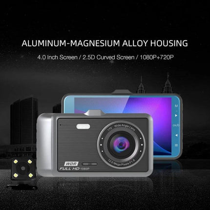 Anytek A60 Dual Camera Driving Recorder for Vehicle Monitoring with aluminum-magnesium alloy housing, 4.0" screen and advanced night vision
