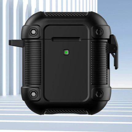 Keep Your AirPods Safe with Tank Case for Daily Use - rugged black protective AirPods case with charging port access and secure clip