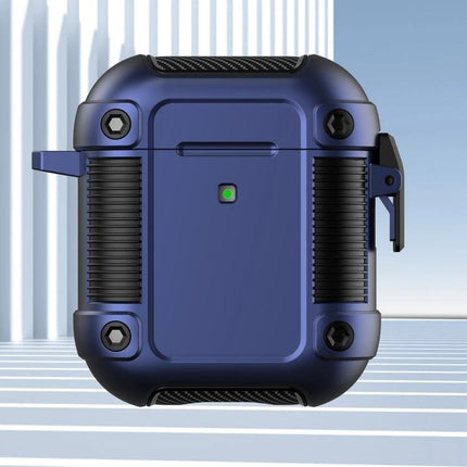 Keep Your AirPods Safe with Tank Case for Daily Use rugged blue protective case showing charging access and secure clip