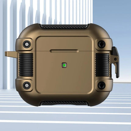 Keep Your AirPods Safe with Tank Case for Daily Use - rugged bronze protective AirPods case with charging access and secure clip