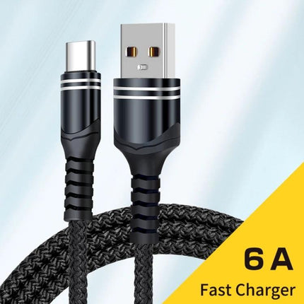 Practical Woven USB Cable for Everyday Device Charging braided USB-C to USB-A cable, 6A fast charger, tangle‑resistant black woven cord
