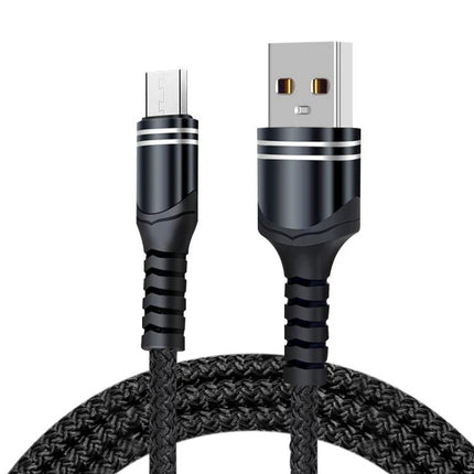 Practical Woven USB Cable for Everyday Device Charging - braided black USB to micro‑USB cable, tangle‑resistant for charging and data sync