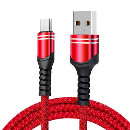 Practical Woven USB Cable for Everyday Device Charging - red braided USB to micro-USB cable, tangle-resistant charging and syncing
