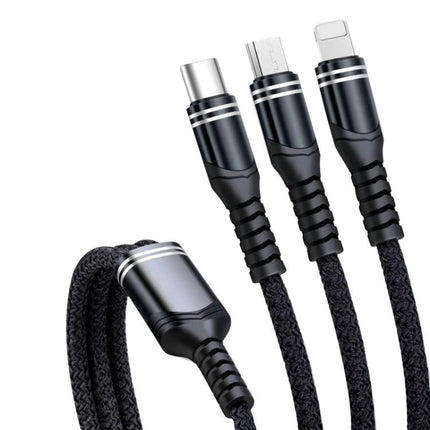 Versatile Charging Cable for Everyday Devices and Travel – durable braided 3-in-1 USB-C, Micro USB, Lightning cable for phone and tablet charging