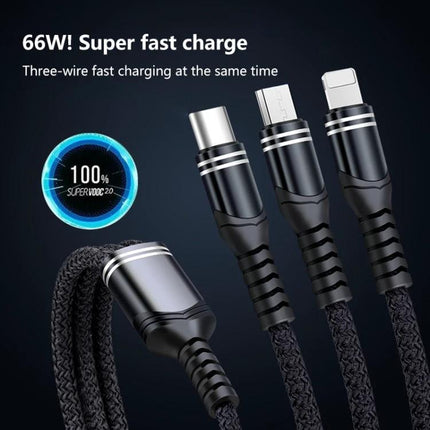 Versatile Charging Cable for Everyday Devices and Travel – 66W super fast three‑connector braided cable for phones and tablets, ideal for travel and daily use