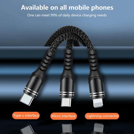 Versatile Charging Cable for Everyday Devices and Travel - braided 3-in-1 cable with Type-C, Micro USB and Lightning connectors for phones and tablets