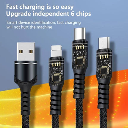 Versatile Charging Cable for Everyday Devices and Travel - braided multi-connector cable with USB-A, Lightning, USB-C, Micro-USB and visible chipset for fast charging
