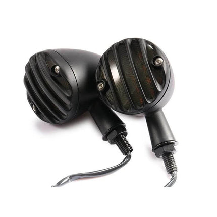 Yellow Retro LED Turn Signal For Harley Motorcycle Pair - black aluminum alloy vintage-style LED turn signals with 10mm threaded mount