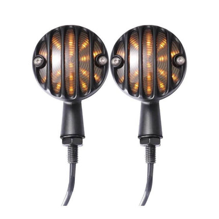 Yellow Retro LED Turn Signal For Harley Motorcycle Pair - aluminum housing 10mm threaded mount, bright yellow LEDs for front or rear vintage-style upgrade
