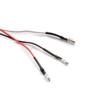 Yellow Retro LED Turn Signal For Harley Motorcycle Pair – close-up of red and black 12V wiring pigtails with metal bullet connectors for easy mounting
