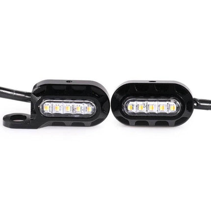 Rearview Mirror With LED Turn Signals For Harley Sportster Black — black aluminum mirror with integrated LED indicators for improved visibility