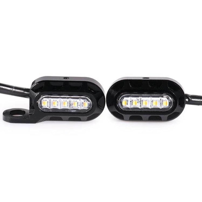 Rearview Mirror With LED Turn Signals For Harley Sportster Black — black aluminum mirror with integrated LED indicators for improved visibility