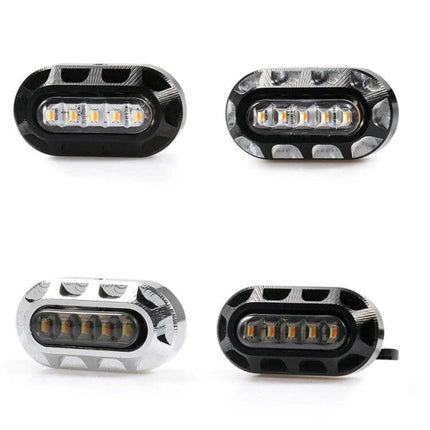 Rearview Mirror With LED Turn Signals For Harley Sportster Black – black aluminum mirror with integrated LED indicators shown in four views