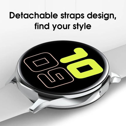 Smart Watch for Everyday Health and Activity Monitoring showing round black display with neon 10 and detachable strap design