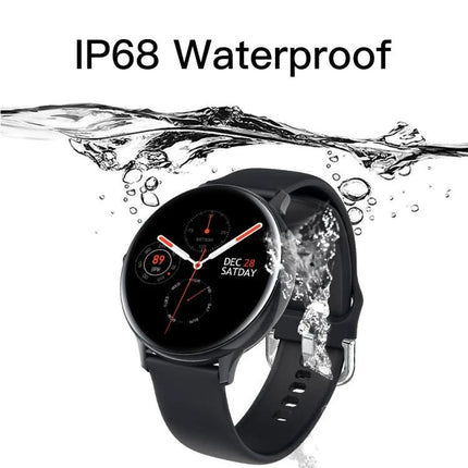 Smart Watch for Everyday Health and Activity Monitoring black round IP68 waterproof smartwatch showing heart rate and steps