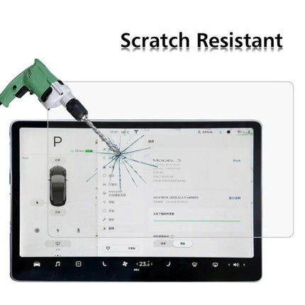 Tempered Glass Screen Protector for TCL and Honor Tablets shown protecting tablet from drill scratch, ultra-thin scratch resistant tempered glass