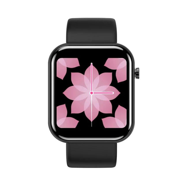 Convenient Smart Watch for Everyday Wellness and Exercise Tracking - black strap watch with pink floral display for steps, heart rate, and sleep monitoring