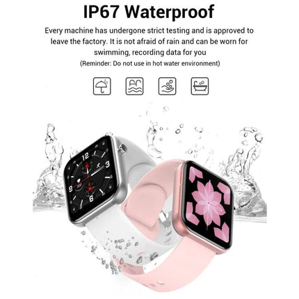Convenient Smart Watch for Everyday Wellness and Exercise Tracking - IP67 waterproof touchscreen smartwatch showing step, heart rate, and sleep icons on white and pink bands