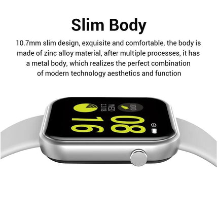 Convenient Smart Watch for Everyday Wellness and Exercise Tracking - slim metal body, full touch screen showing steps and heart rate