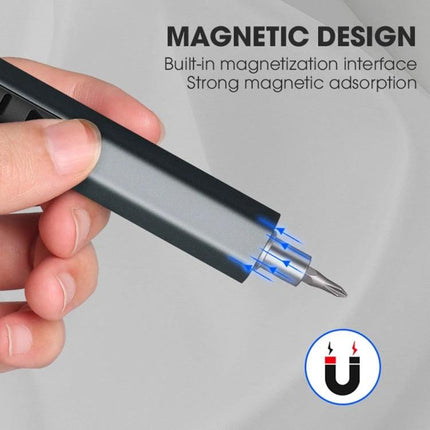 Rechargeable Cordless Electric Screwdriver Set for Home Repairs and Gadgets showing magnetic design and removable bit for easy gadget and furniture repair