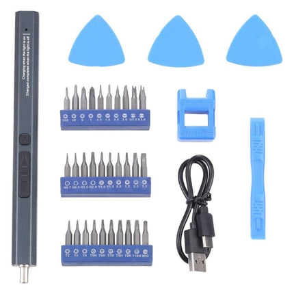 Rechargeable Cordless Electric Screwdriver Set for Home Repairs and Gadgets compact kit with bits, USB charging cable, and pry tools